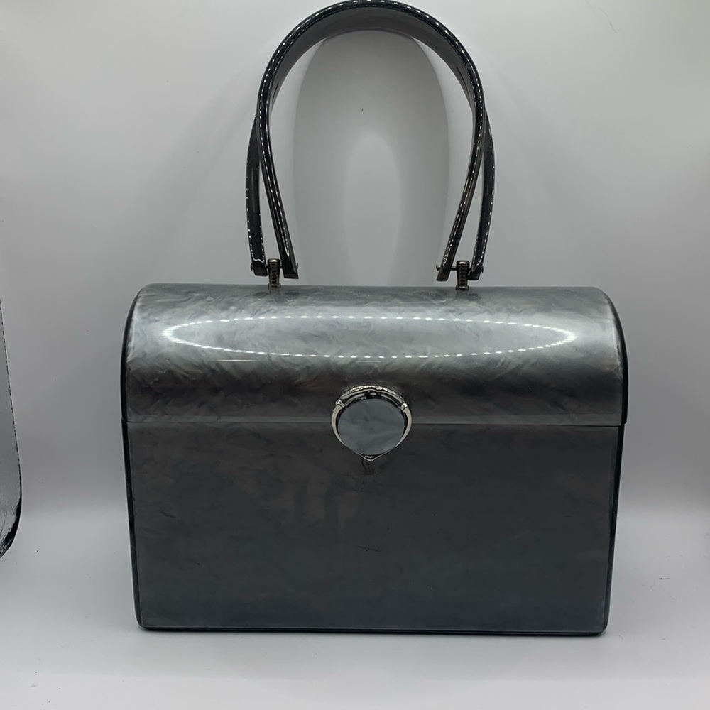 VINTAGE WILARDY GRAY LUCITE LUNCH/ BOX BAG/PURSE CLIP LOCK EXCELLENT CONDITION